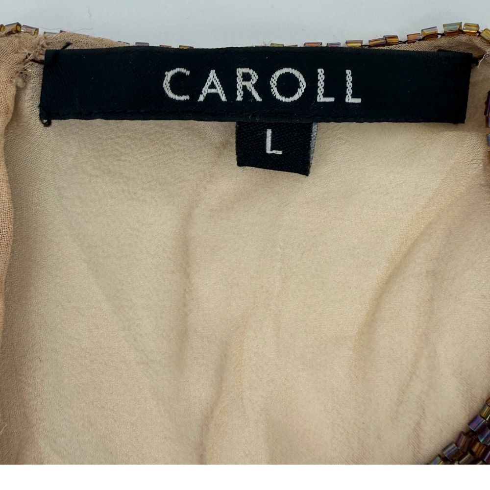 Caroll Vintage 90's French Sheer Beaded Sleeveless Blouse Peach Chiffon Boho Top - Picture 3 of 6
